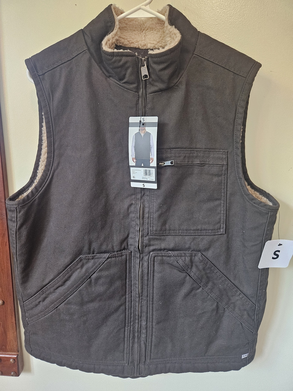 Men's Sherpa-Lined Work Vest - Small- Brown